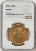 1861-S $20 Liberty Double Eagle NGC AU50