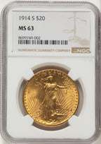 1914-S $20 Saint-Gaudens Double Eagle NGC MS63