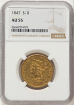1847 $10 Liberty Eagle NGC AU55