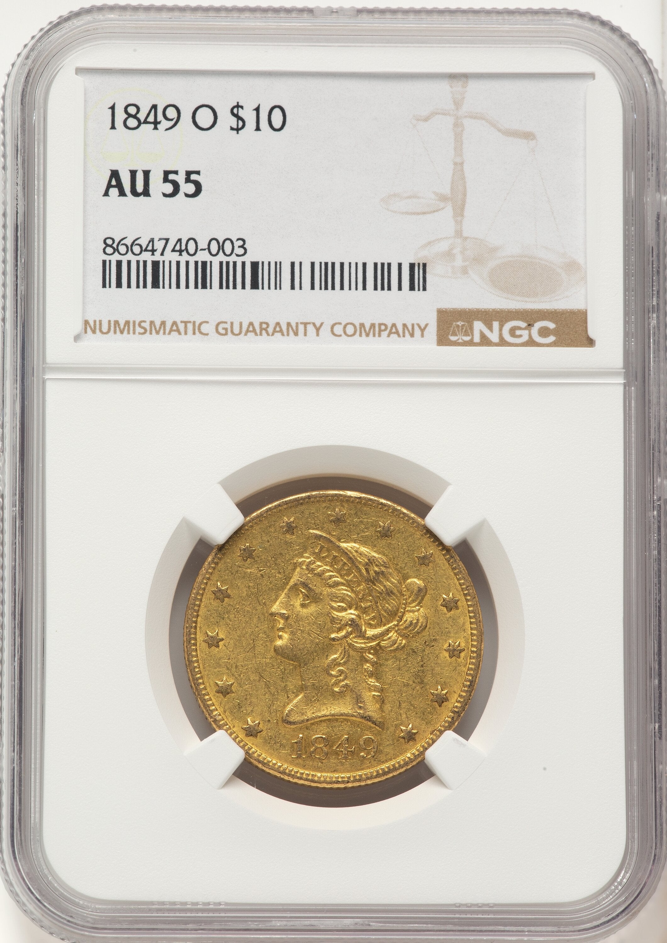 1849-O $10 Liberty Eagle NGC AU55