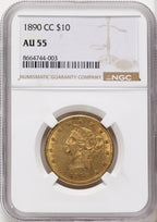 1890-CC $10 Liberty Eagle NGC AU55