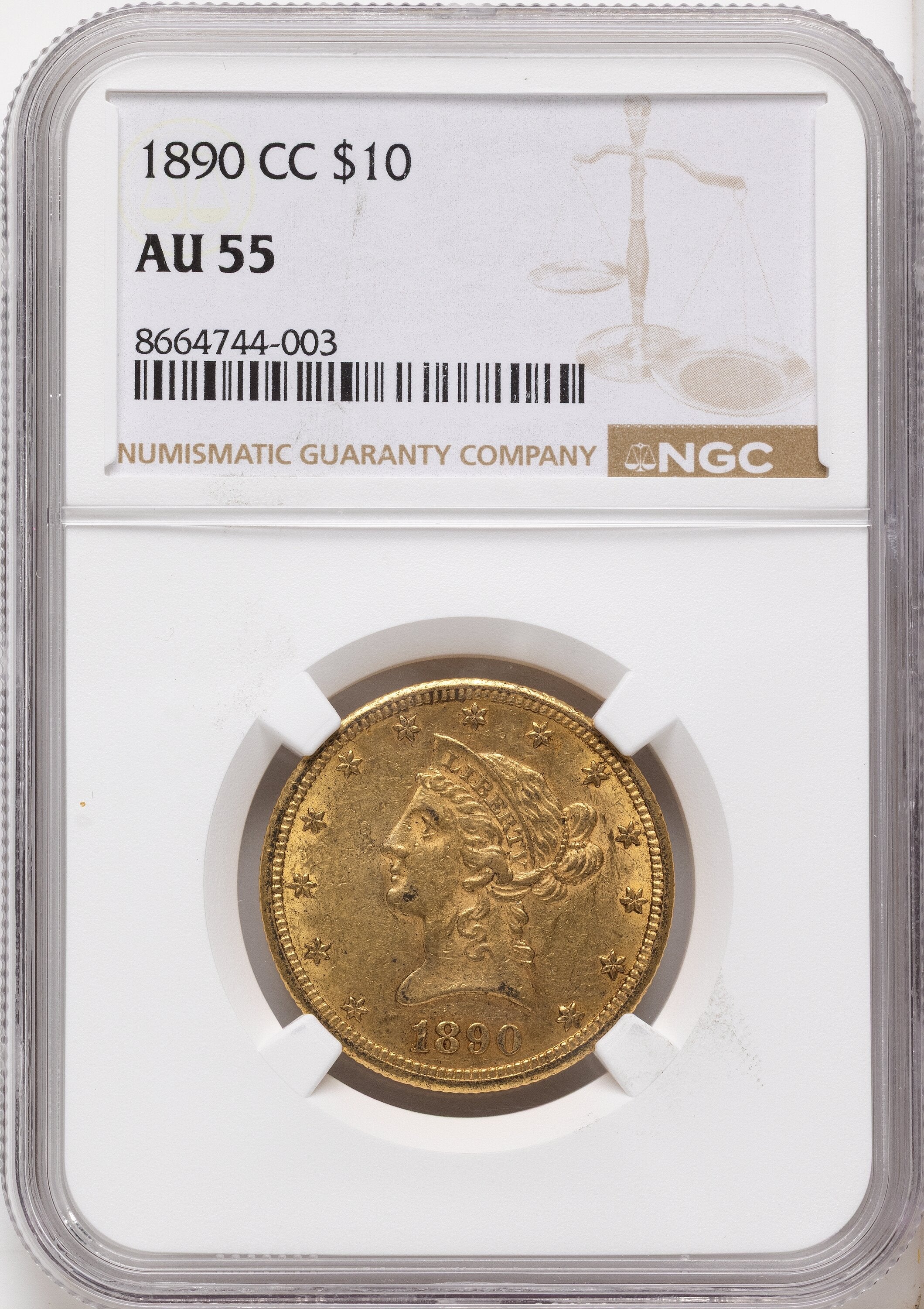 1890-CC $10 Liberty Eagle NGC AU55