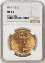 1914-D $20 Saint-Gaudens Double Eagle NGC MS64