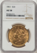 1861 $20 Liberty Double Eagle NGC AU58