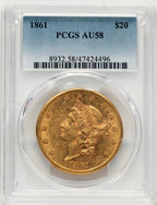 1861 $20 Liberty Double Eagle PCGS AU58