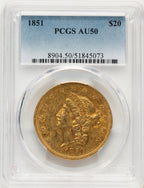 1851 $20 Liberty Double Eagle PCGS AU50