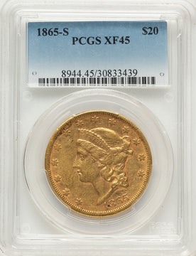 1865-S $20 Liberty Double Eagle PCGS XF45