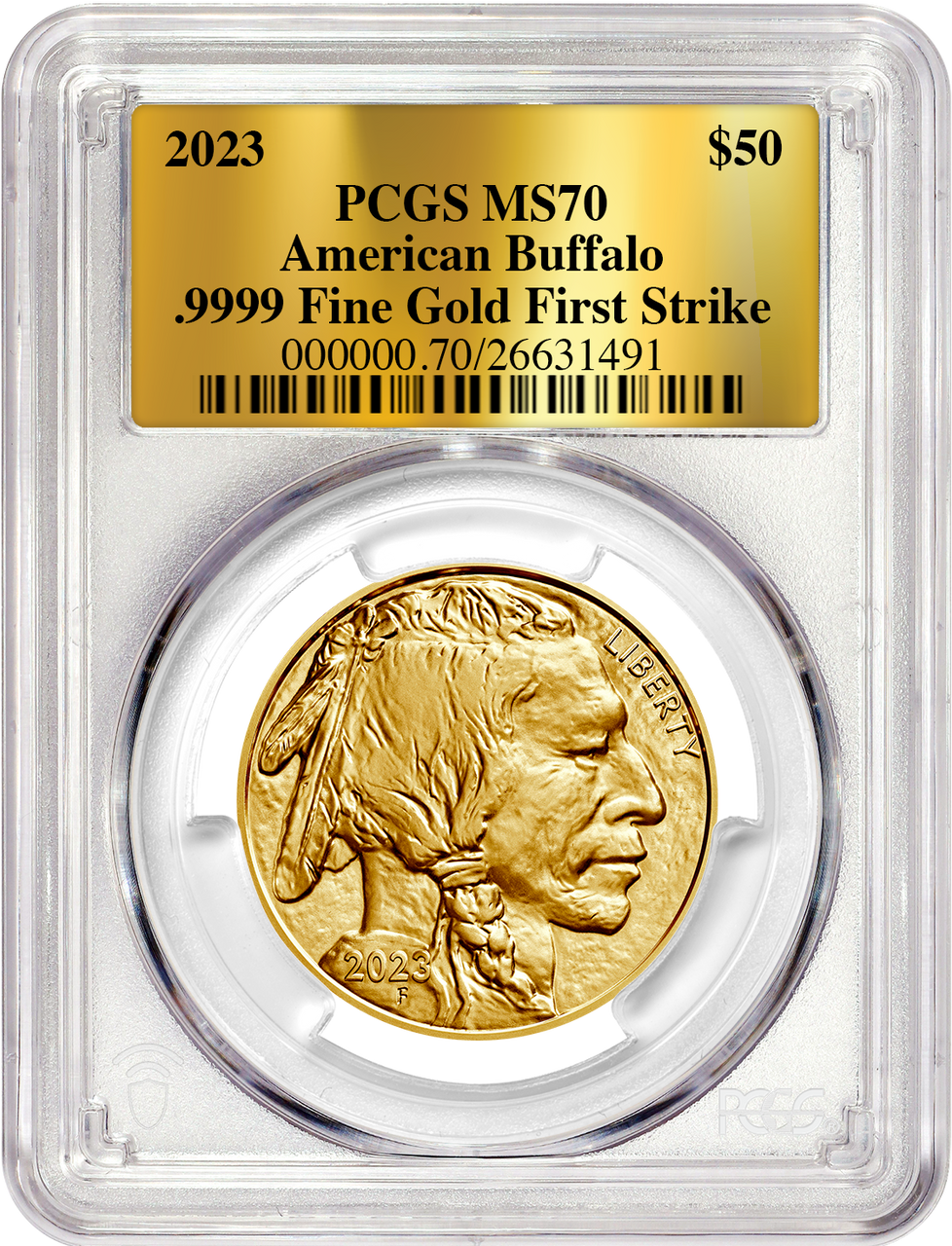 2023 $50 One Ounce Gold Buffalo First Strike Gold Label PCGS MS70