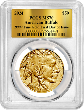 2024 $50 One Ounce Gold Buffalo FDI Gold Foil Label PCGS MS70