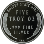 5 OZ SILVER ROUND LINCOLN WHEAT CENT DESIGN GOLDEN STATE MINT