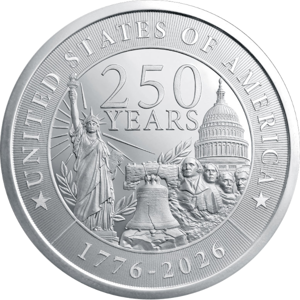 5 OZ SILVER ROUND 250TH ANNIVERSARY GOLDEN STATE MINT