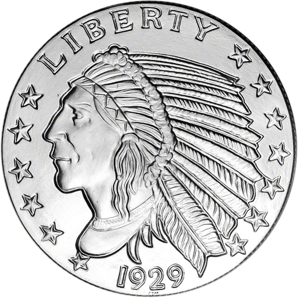5 OZ SILVER ROUND INCUSE INDIAN DESIGN GOLDEN STATE MINT