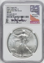 2021 Silver Eagle Type 2 At Dusk & Dawn 35th Anniversary 6th NGC MS69 Michael Gaudioso Signed