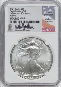 2021 Silver Eagle Type 2 At Dusk & Dawn 35th Anniversary 62nd NGC MS69 Michael Gaudioso Signed