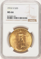 1916-S $20 Saint-Gaudens Double Eagle NGC MS66