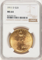1911-D $20 Saint-Gaudens Double Eagle NGC MS64