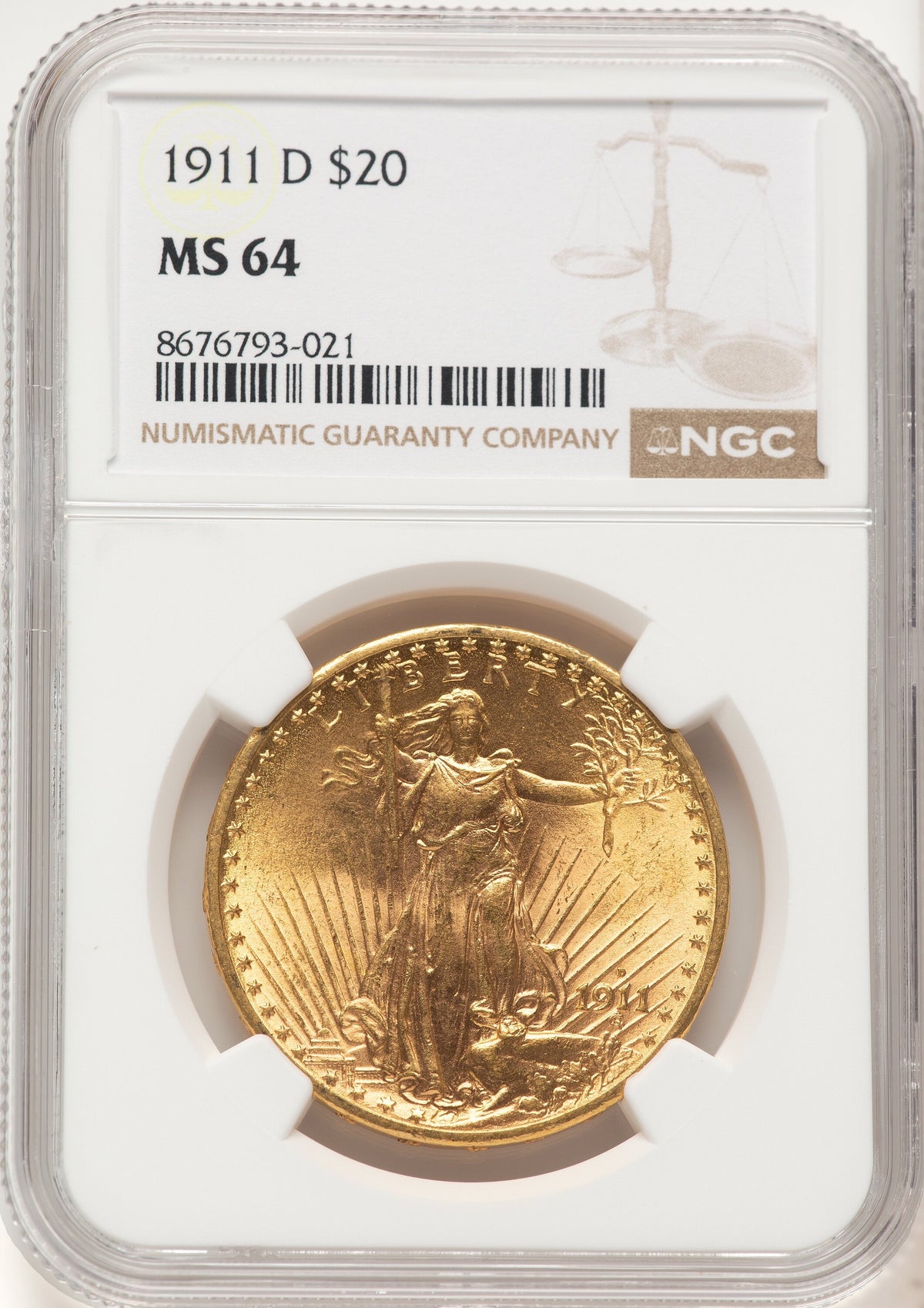 1911-D $20 Saint-Gaudens Double Eagle NGC MS64