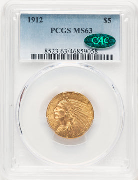 1912 $5 CAC Indian Half Eagle PCGS MS63 (67648001)