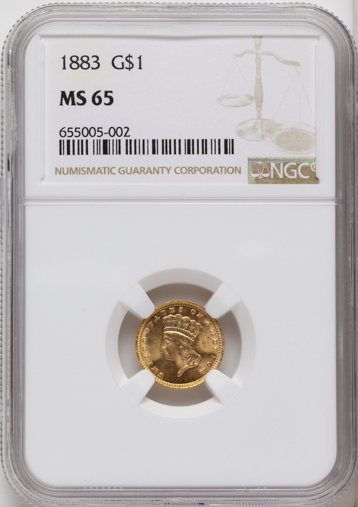 1883 G$1 Gold Dollar NGC MS65