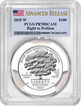 2025-W $100 Platinum Eagle Right To Petition AR PCGS PR70