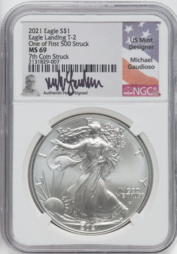 2021 Silver Eagle Type 2 At Dusk & Dawn 35th Anniversary 7th NGC MS69 Michael Gaudioso Signed