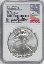 2021 Silver Eagle Type 2 At Dusk & Dawn 35th Anniversary 72nd NGC MS69 Michael Gaudioso Signed