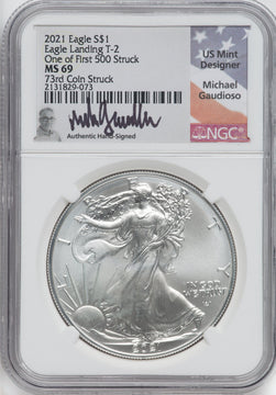 2021 Silver Eagle Type 2 At Dusk & Dawn 35th Anniversary 73rd NGC MS69 Michael Gaudioso Signed