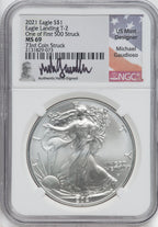 2021 Silver Eagle Type 2 At Dusk & Dawn 35th Anniversary 73rd NGC MS69 Michael Gaudioso Signed