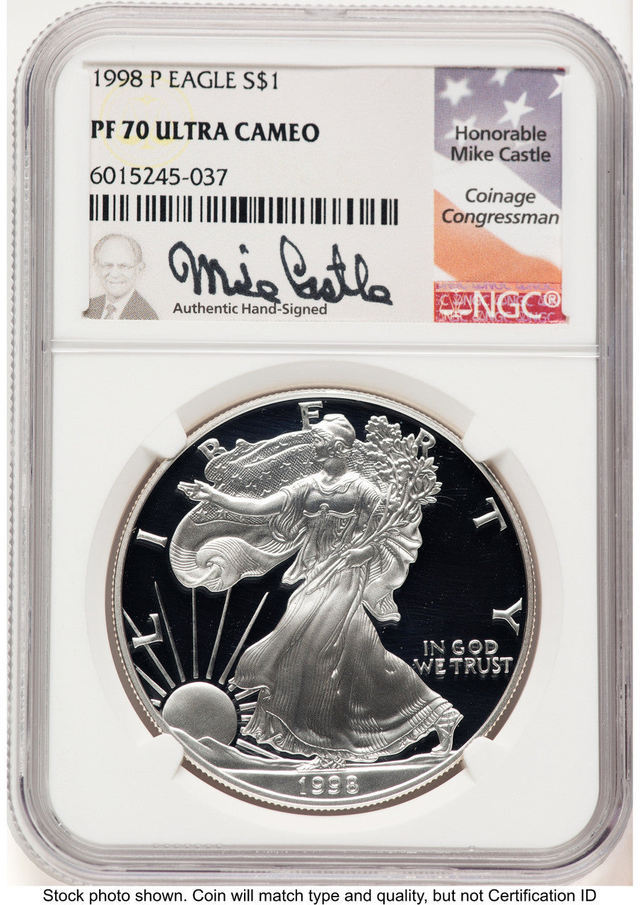 1998-P Proof Silver Eagle 1 oz Mike Castle NGC PF70