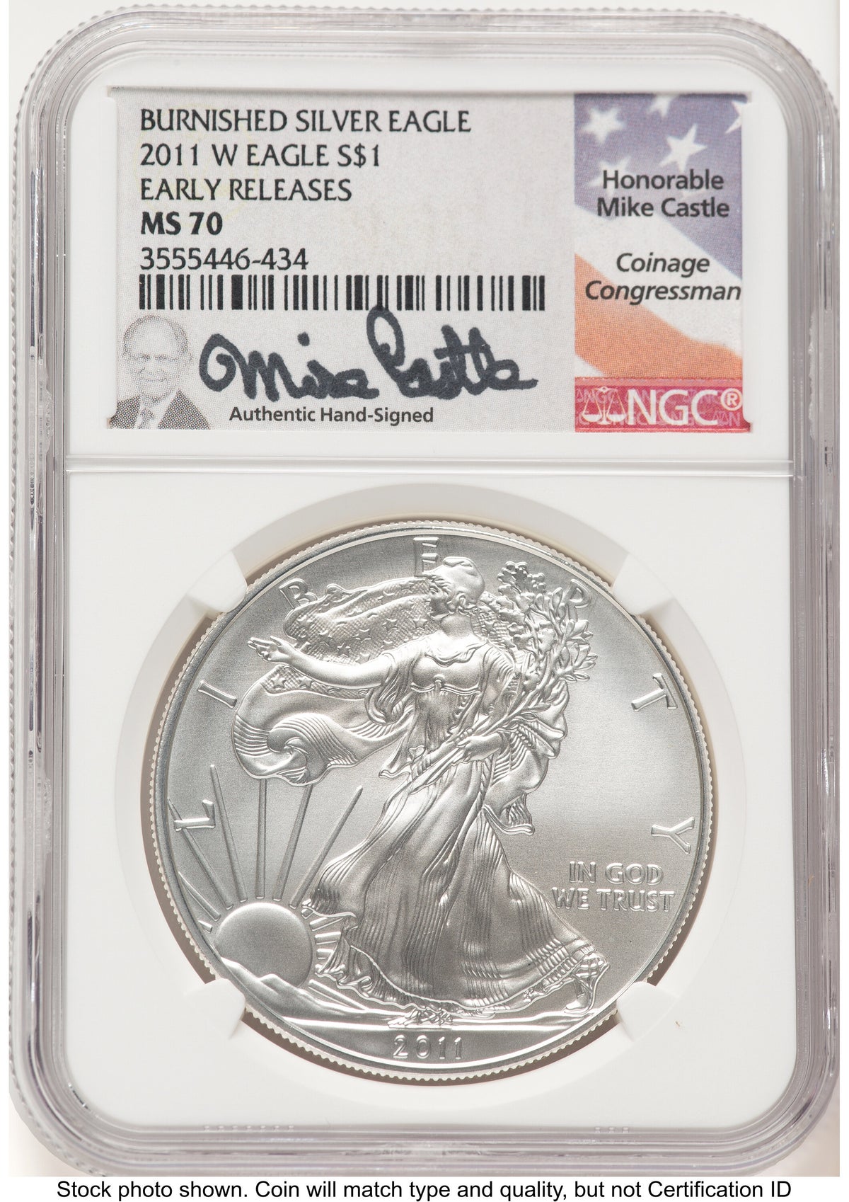 2011-W Burnished Silver Eagle 1 oz ER Mike Castle NGC MS70
