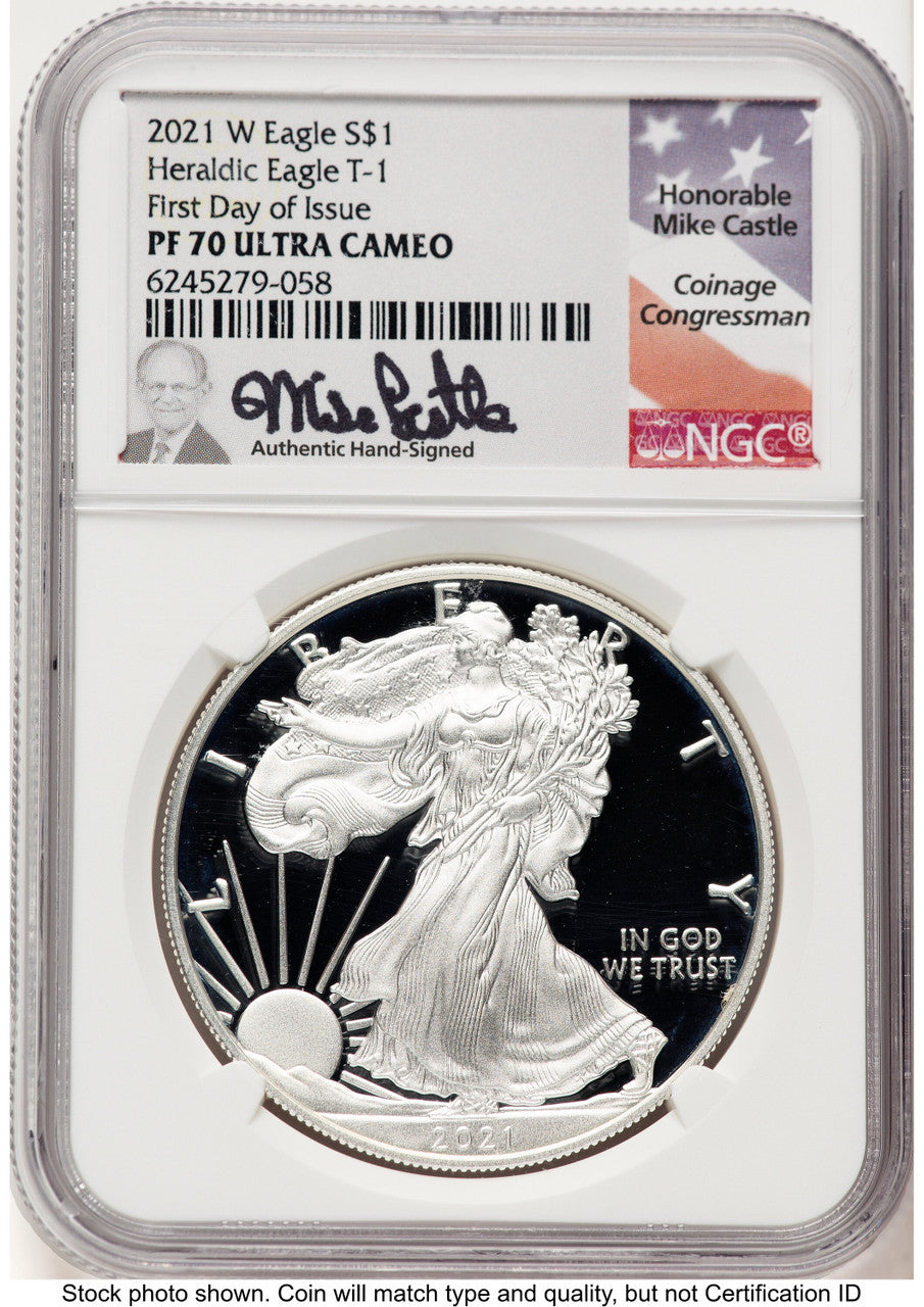 2021-W TY1 Proof Silver Eagle 1 oz FDI Mike Castle NGC PF70