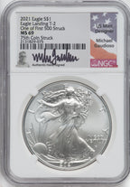 2021 Silver Eagle Type 2 At Dusk & Dawn 35th Anniversary 75th NGC MS69 Michael Gaudioso Signed