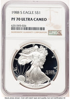 1988-S Proof Silver Eagle 1 oz Brown Label NGC PF70 (752100141)