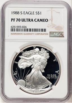 1988-S Proof Silver Eagle 1 oz Brown Label NGC PF70