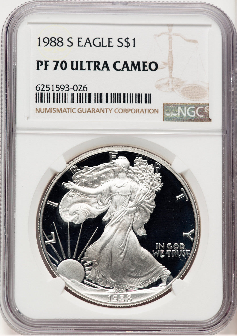 1988-S Proof Silver Eagle 1 oz Brown Label NGC PF70