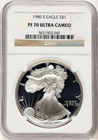 1989-S Proof Silver Eagle 1 oz Brown Label NGC PF70