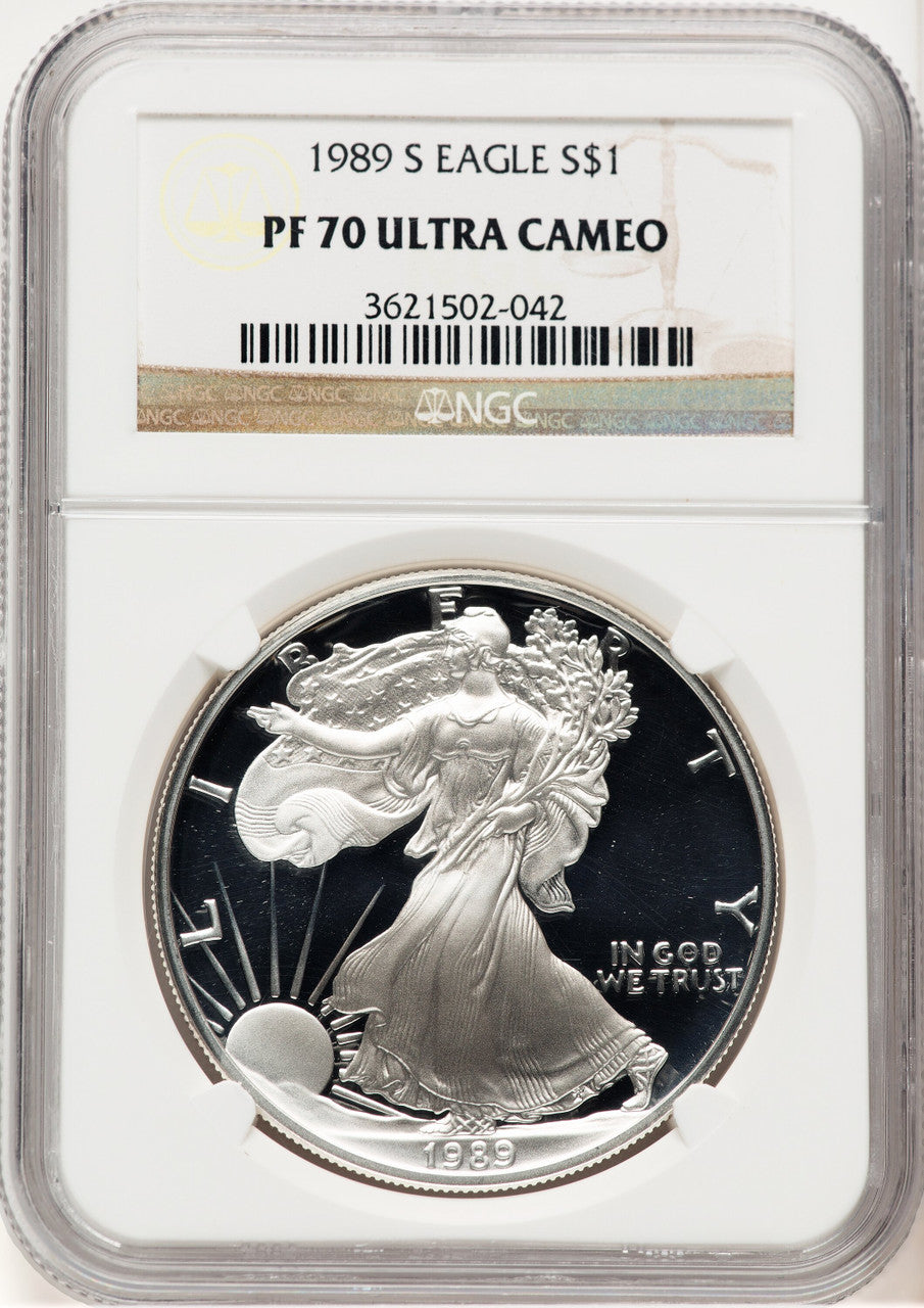 1989-S Proof Silver Eagle 1 oz Brown Label NGC PF70