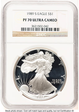 1989-S Proof Silver Eagle 1 oz Brown Label NGC PF70