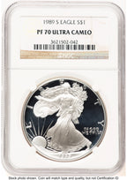 1989-S Proof Silver Eagle 1 oz Brown Label NGC PF70