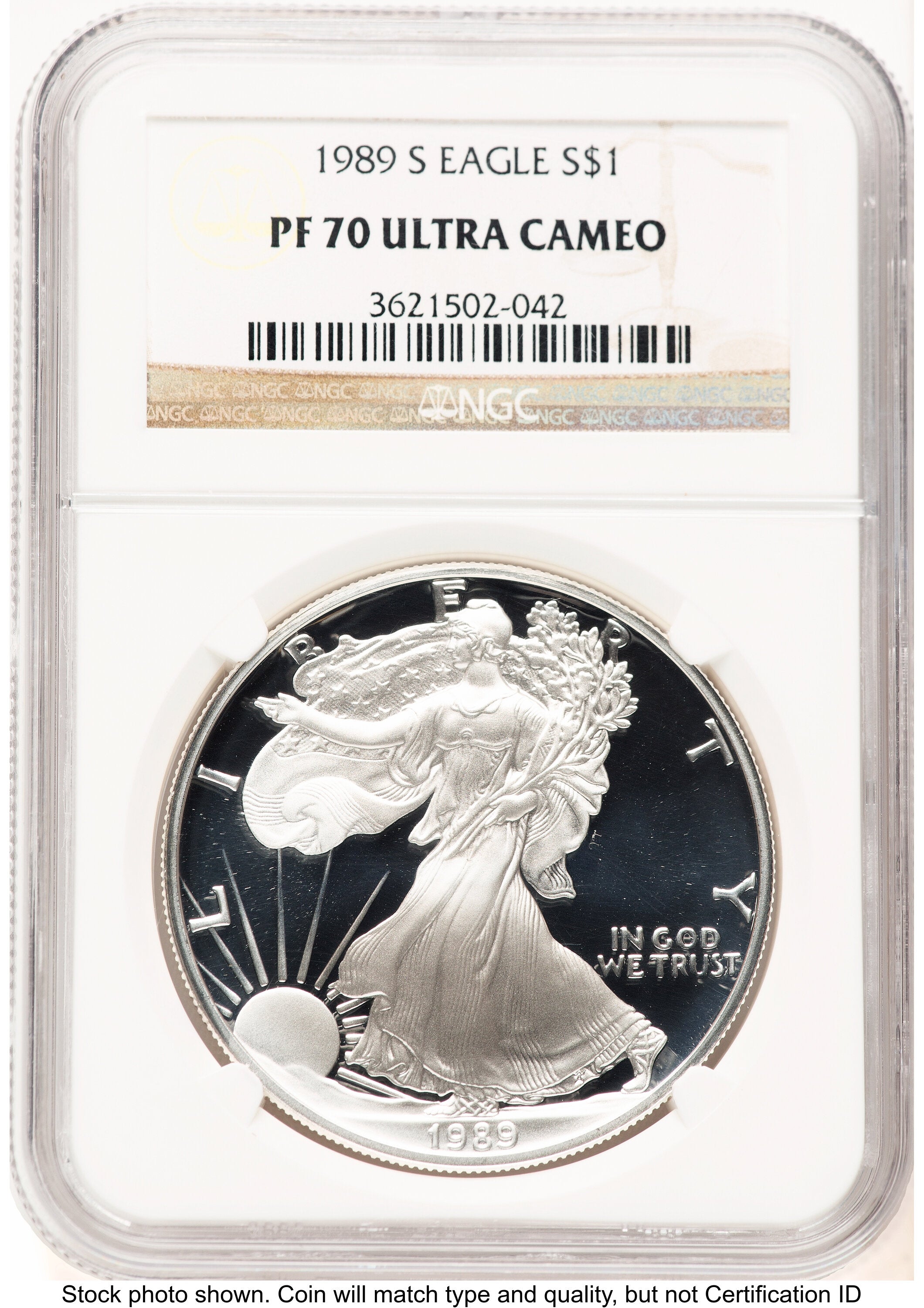 1989-S Proof Silver Eagle 1 oz Brown Label NGC PF70