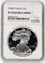 1998-P Proof Silver Eagle 1 oz Brown Label NGC PF70