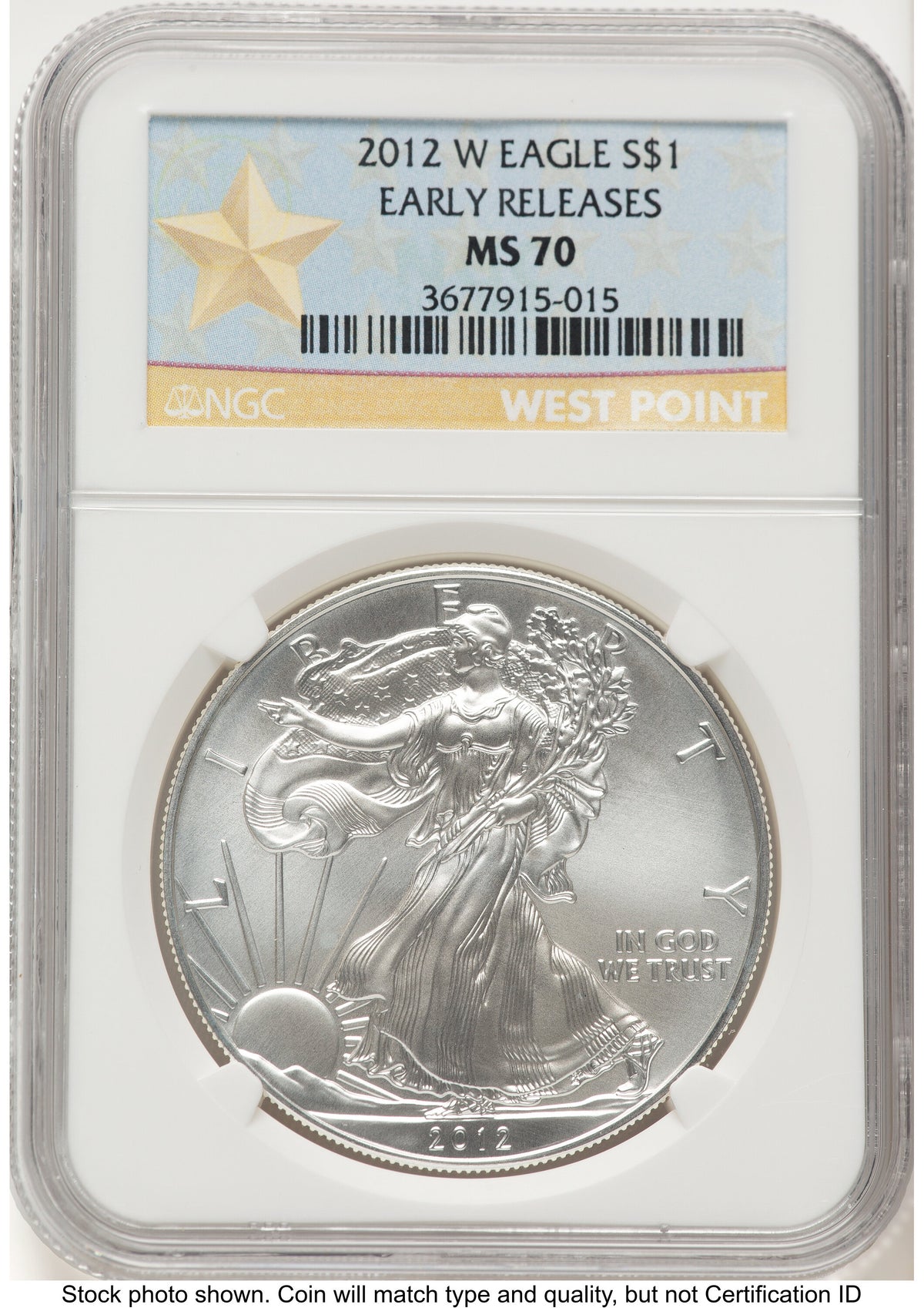 2012-W Burnished Silver Eagle 1 oz ER West Point Star Label NGC MS70