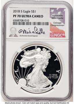 2018-S Proof Silver Eagle 1 oz Mike Castle NGC PF70