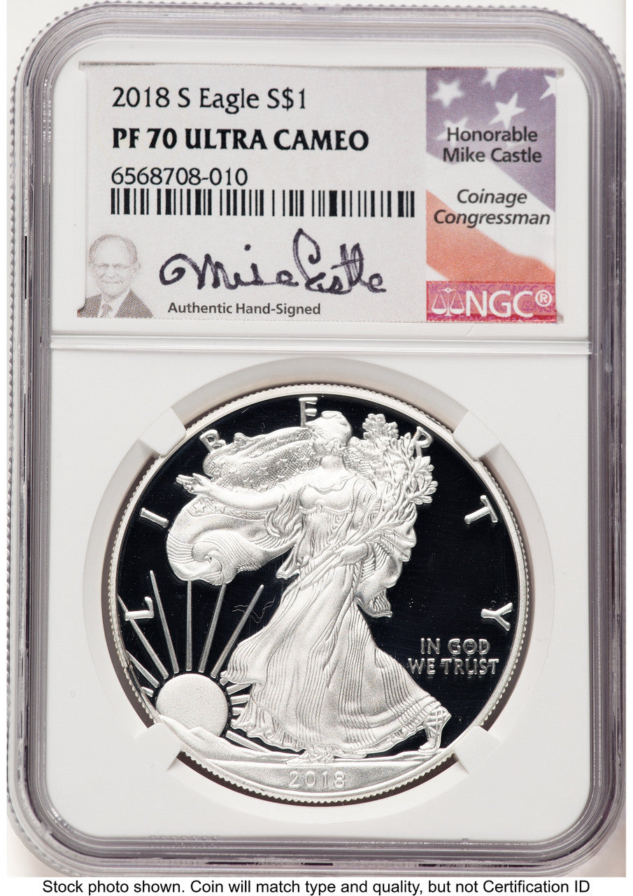 2018-S Proof Silver Eagle 1 oz Mike Castle NGC PF70