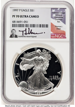 1997-P Proof Silver Eagle 1 oz Thomas Uram NGC PF70