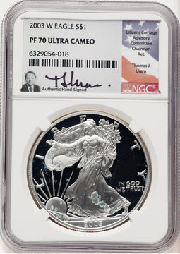 2003-W Proof Silver Eagle 1 oz Thomas Uram NGC PF70
