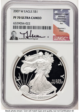 2007-W Proof Silver Eagle 1 oz Thomas Uram NGC PF70