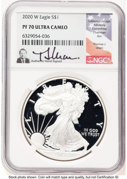 2020-W Proof Silver Eagle 1 oz Thomas Uram NGC PF70