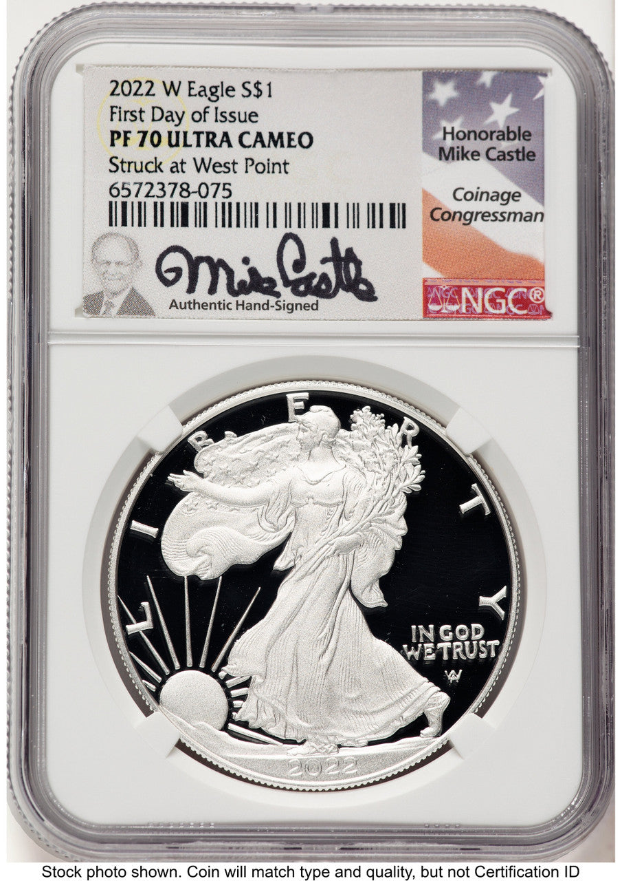 2022-W Proof Silver Eagle 1 oz FDI Mike Castle NGC PF70 | LCR Coin