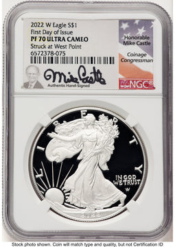 2022-W Proof Silver Eagle 1 oz FDI Mike Castle NGC PF70